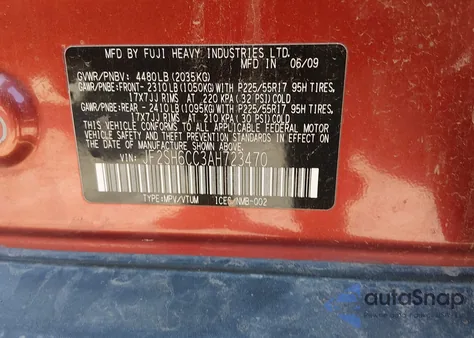 2010 Subaru Forester 2.5X Premium z USA, uszkodzony, nr VIN JF2SH6CC3AH723470